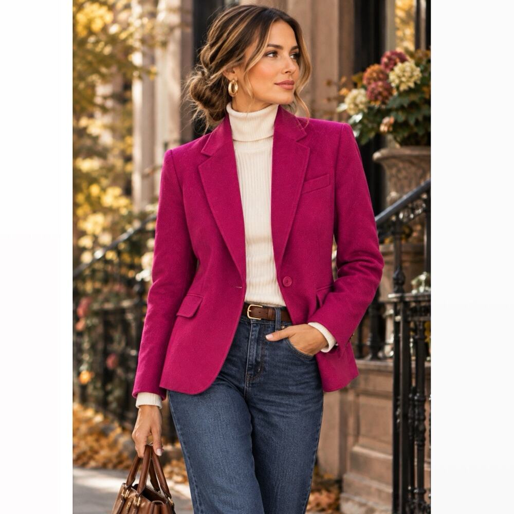 Talbots Wool Blend Blazer Magenta Pink Preppy Chic Dopamine Jacket Sz 6 Petite